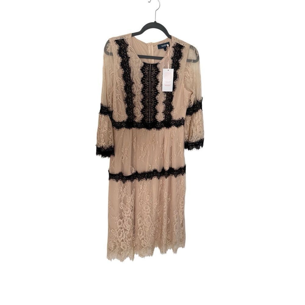NWT Modcloth Womens Cream Black Aisle Be Seeing You Lace Midi Dress Size Large - Picture 13 of 15